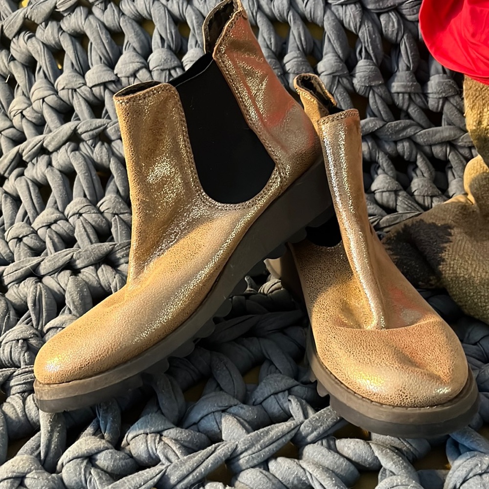 Fly London Gold Metallic Booties 39/8.5